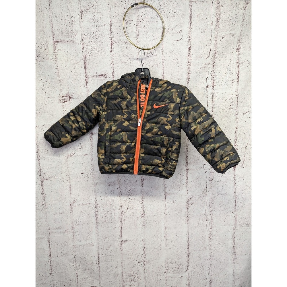 Nike Toddler Boy's Camo Green Hooded Winter Puffer Jacket Size 18 Months